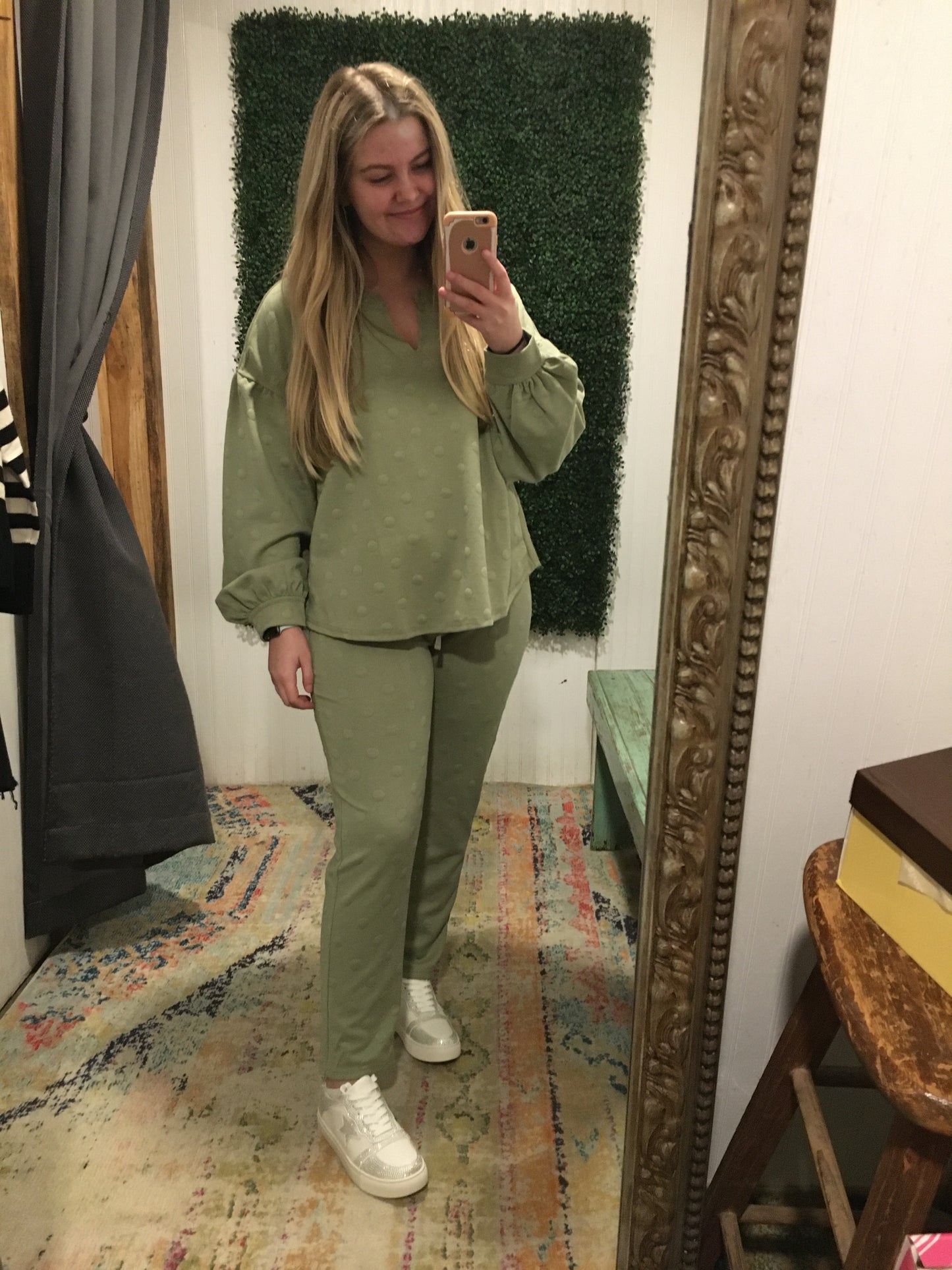 Light Olive Swiss Dot Pants Set (2 pc)