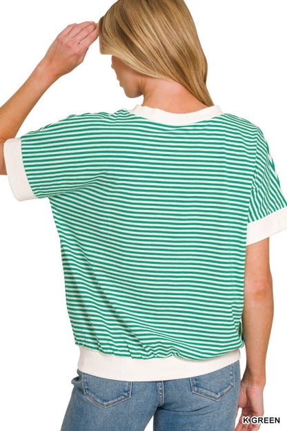 Kelly Green Stripe Rib Banded Top