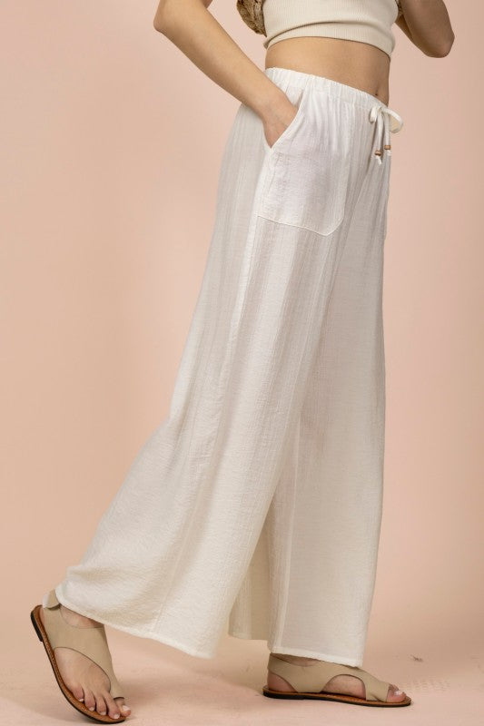 White Wide Leg Woven Pants