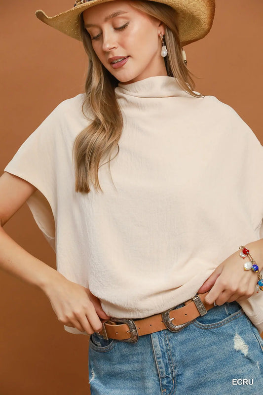 Ecru Draped Mock Neck Top