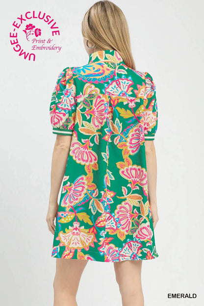Emerald Mix Short Sleeve Stripe Detail Dress