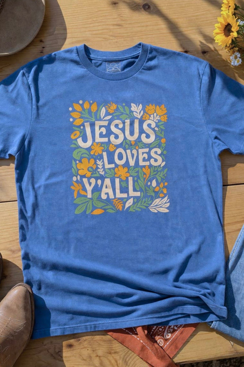 Jesus Loves Y’all Royal Blue Graphic Tee