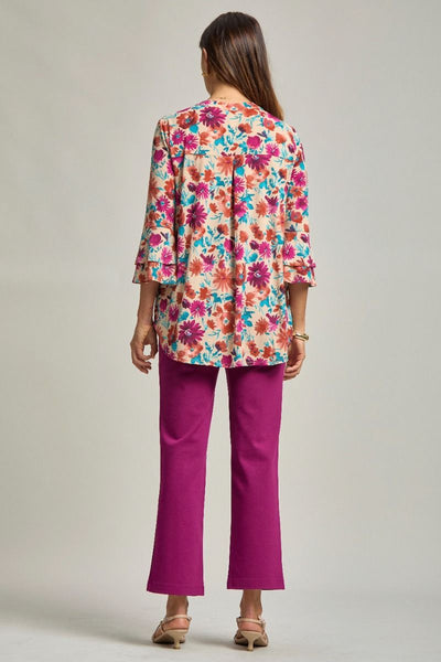 Beige Rust Bell Sleeve 3/4 Sleeve Top