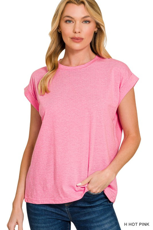Hot Pink Folded Short Sleeve Top