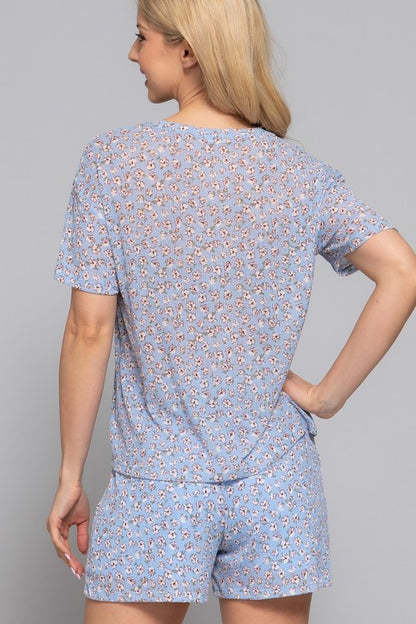 Light Blue Floral Short Set