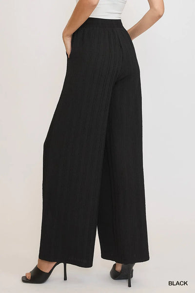 Black Ribbed Texture Wide Leg Pants