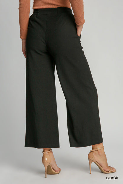 Black Ribbed Knit Straight Leg Pants