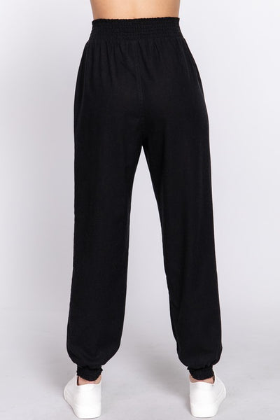 Smock Waist Linen Jogger Pants