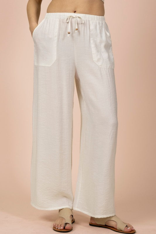 White Wide Leg Woven Pants