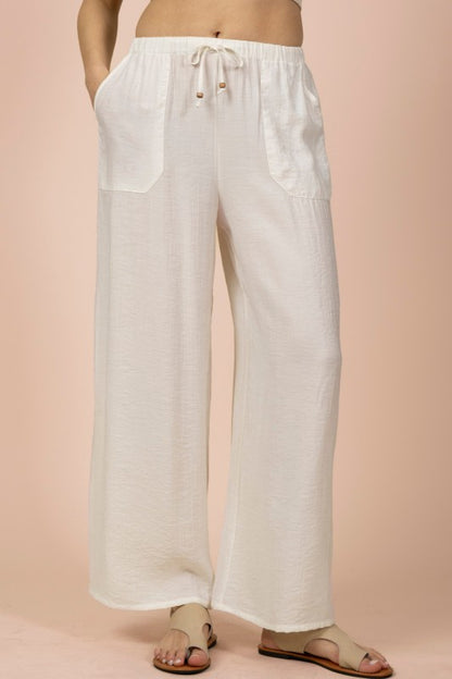 White Wide Leg Woven Pants