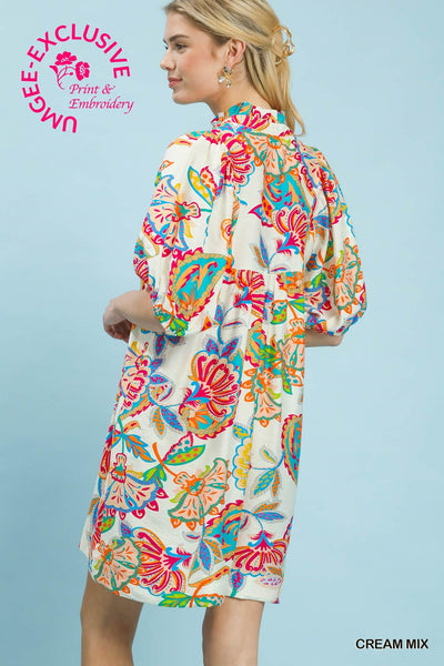 Cream Paisley Split Neck Dress