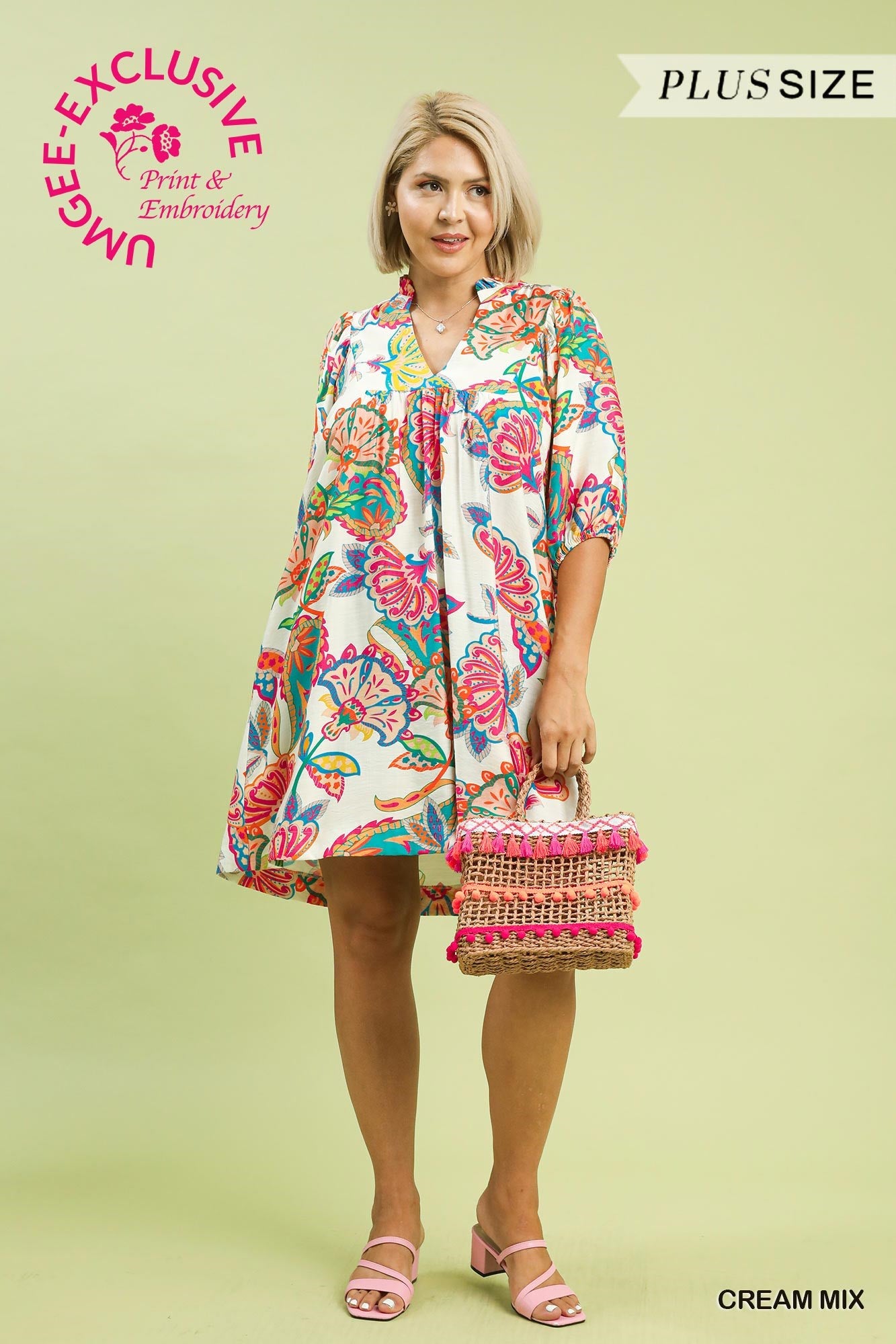 Cream Mix Paisley Dress- Plus