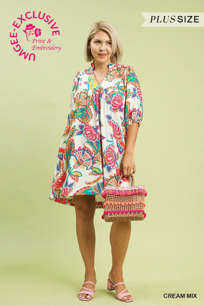 Cream Mix Paisley Dress- Plus