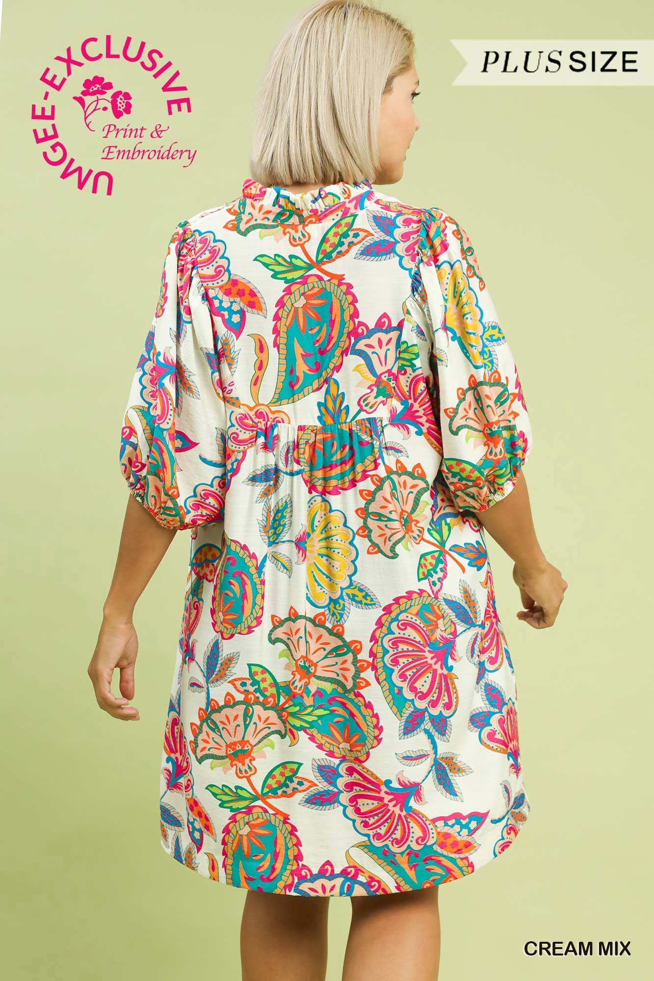 Cream Mix Paisley Dress- Plus