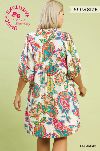 Cream Mix Paisley Dress- Plus