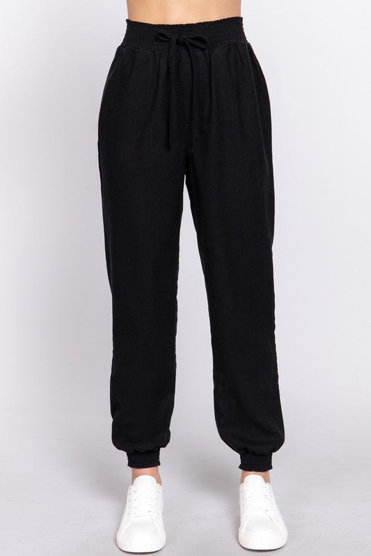 Smock Waist Linen Jogger Pants