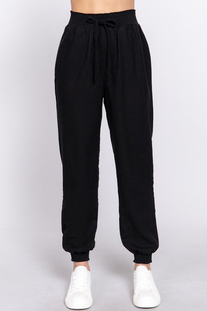 Smock Waist Linen Jogger Pants