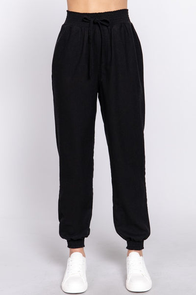 Smock Waist Linen Jogger Pants