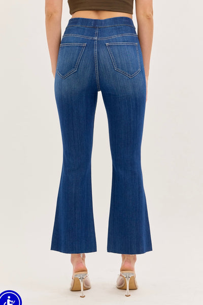Cello Dark Denim Pull On Crop Flare Jeans