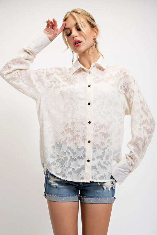 Cream Woven Button Top