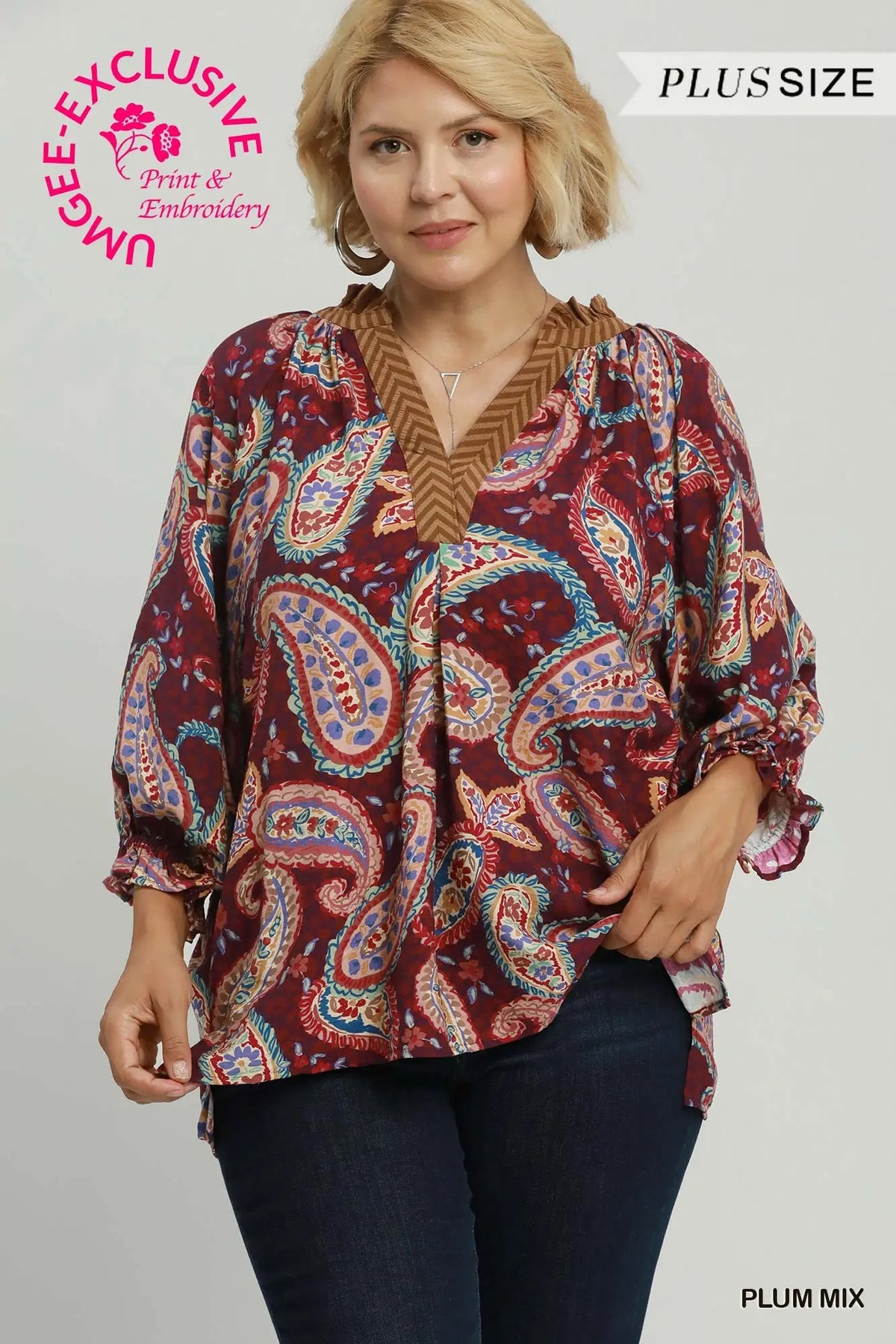 Plum Mix Paisley Print Top - Plus