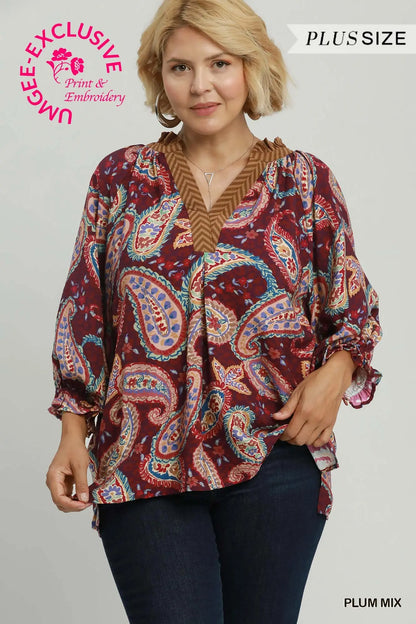 Plum Mix Paisley Print Top - Plus