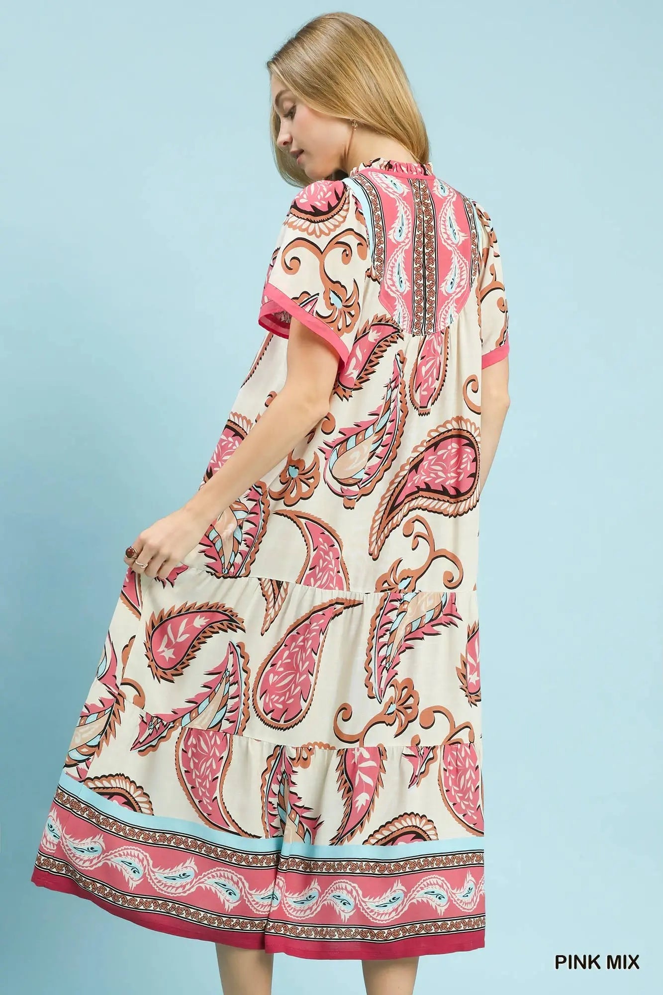 Pink Mix Paisley Print Midi Dress