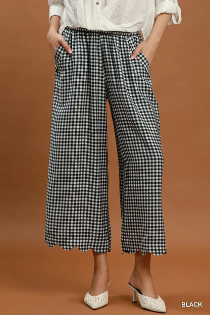 Black Gingham Wide Leg Crop Pants