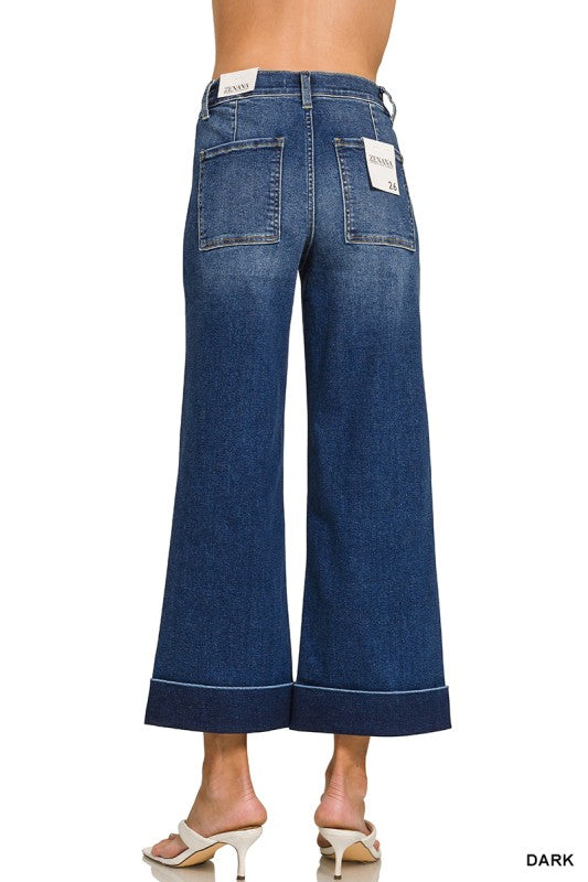 Dark Wash Utility Pocket Cropped Denim Jeans