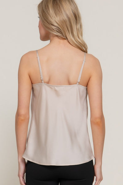 Beige Cowl Neck Satin Cami Top