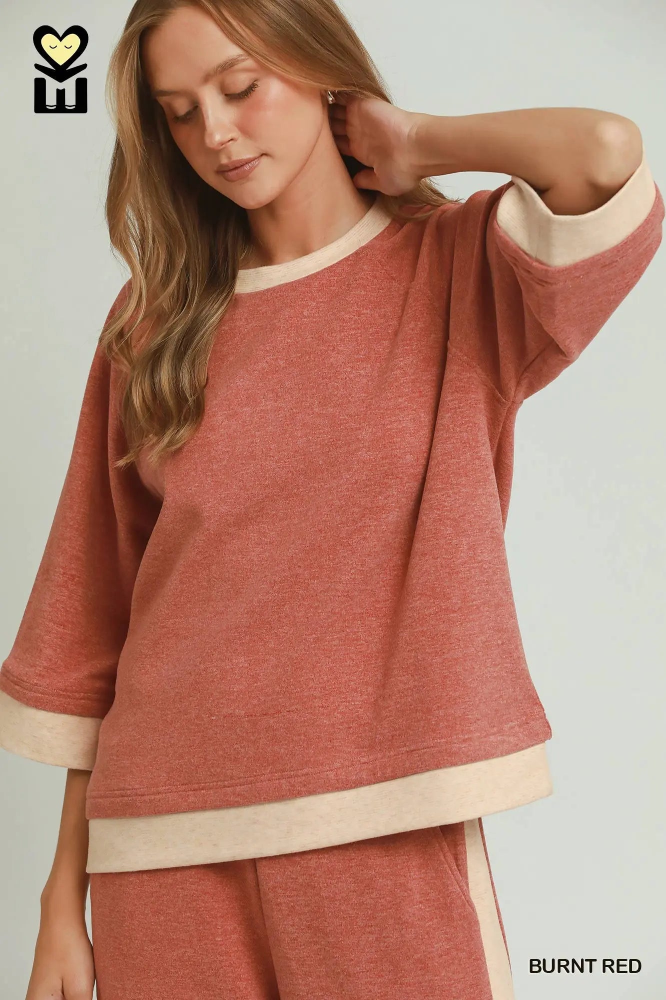 Burnt Red Contrast Raglan Sleeve & Pants Set