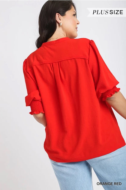 Red Split Neck Top - Plus