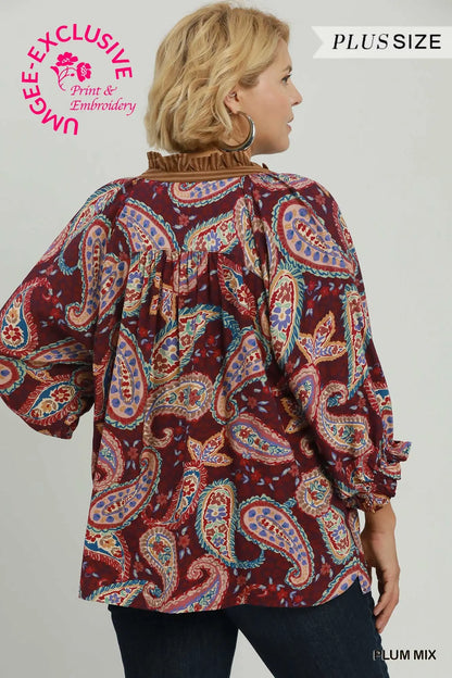 Plum Mix Paisley Print Top - Plus