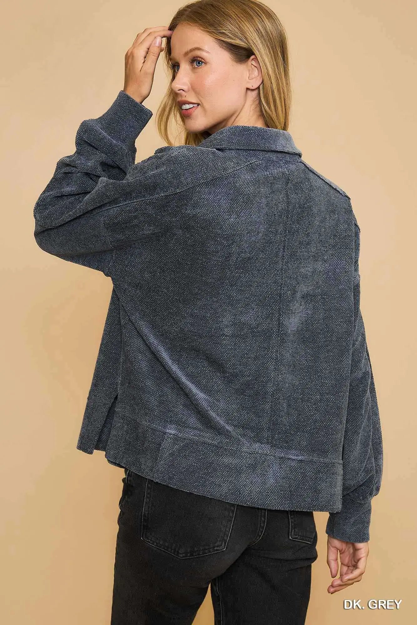 Dark Grey Loose Fit Chenille Sweatshirt