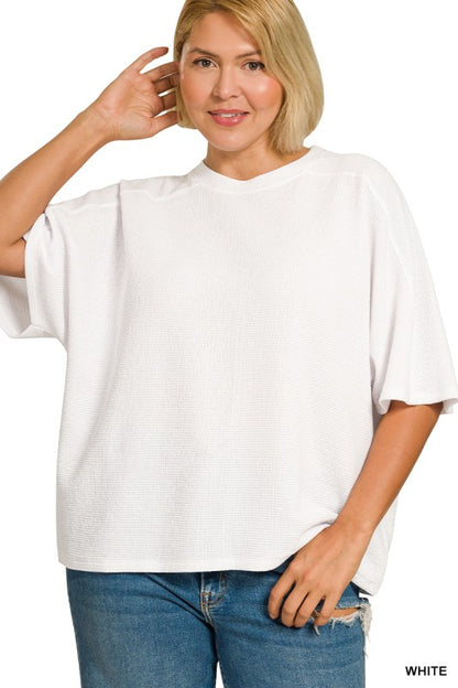 White Knit Short Sleeve Top - Plus