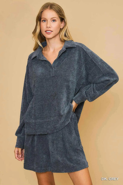Dark Grey Loose Fit Chenille Sweatshirt