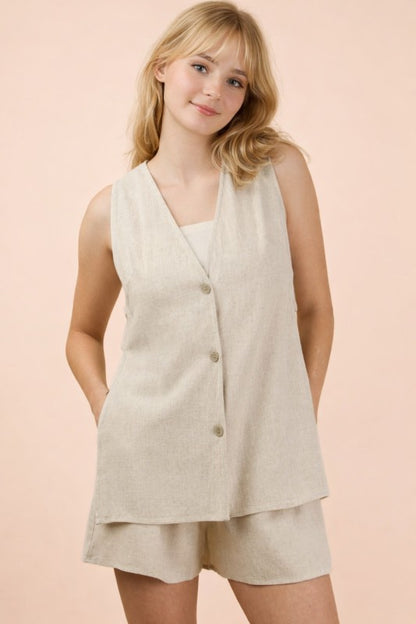 Oatmeal Linen Top and Shorts Set