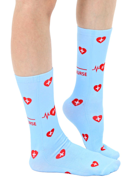 Novelty Graphic Crew Socks - "#1 Nurse" - Sky Blue