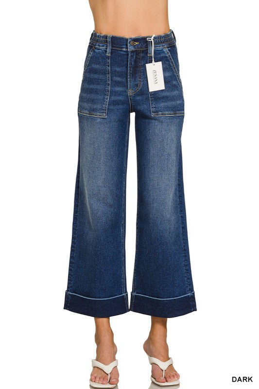 Dark Wash Utility Pocket Cropped Denim Jeans