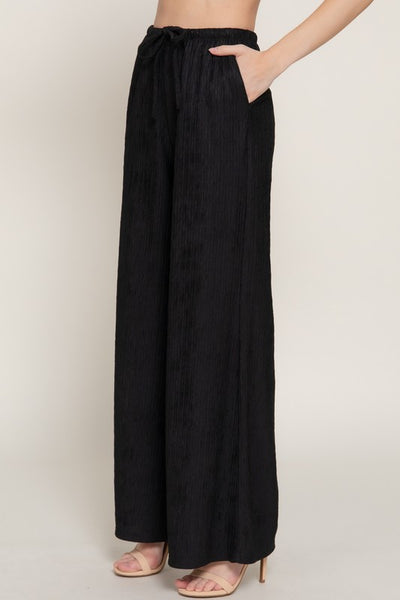 Black Crinkle Knit Pants