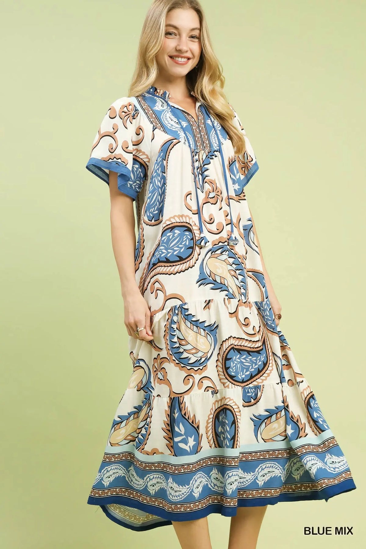 Blue Mix Paisley Print Midi Dress