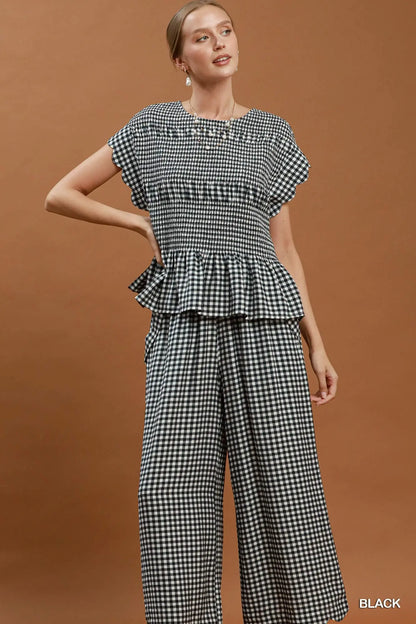 Black Gingham Wide Leg Crop Pants