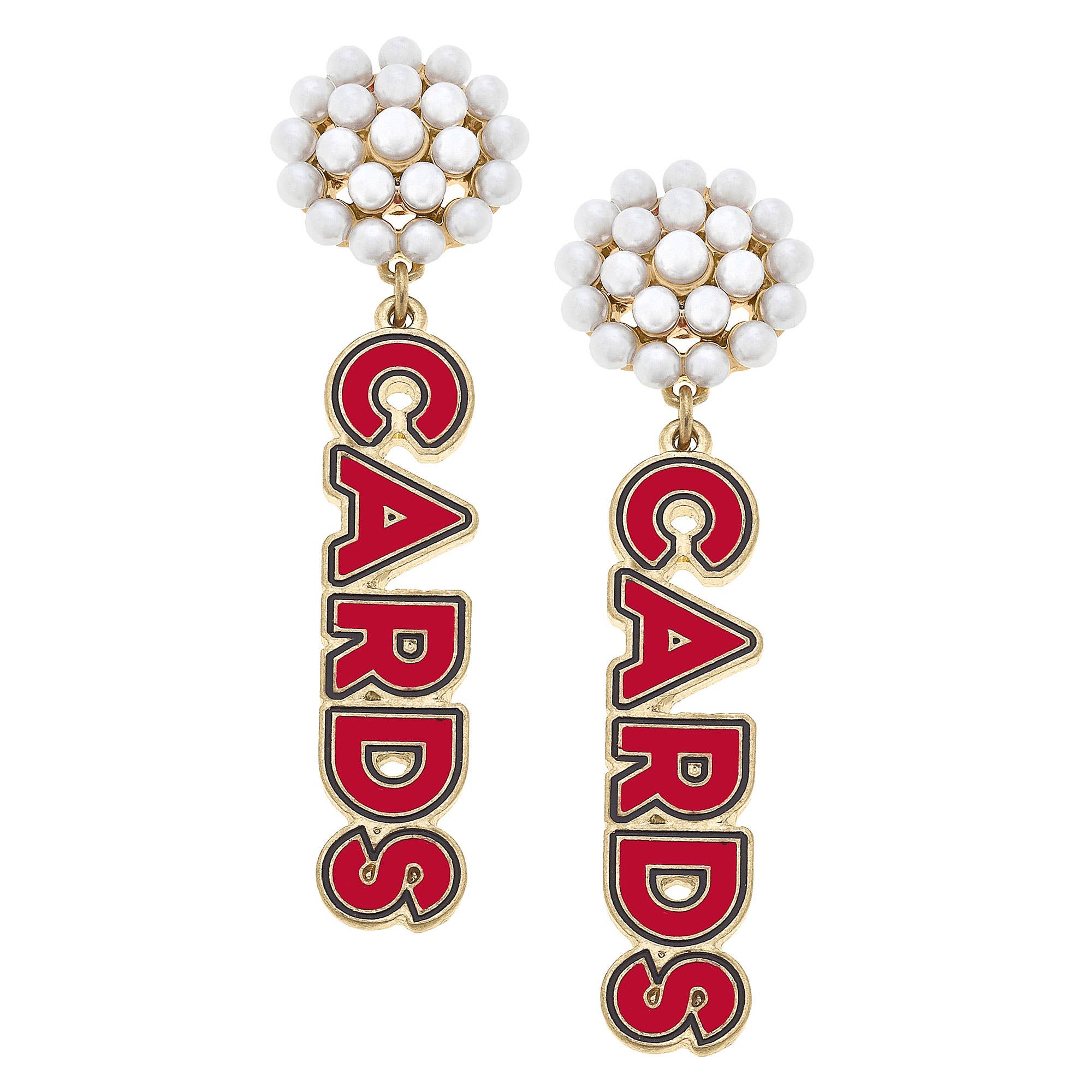 Cardinals Pearl Cluster Outline Enamel Earrings