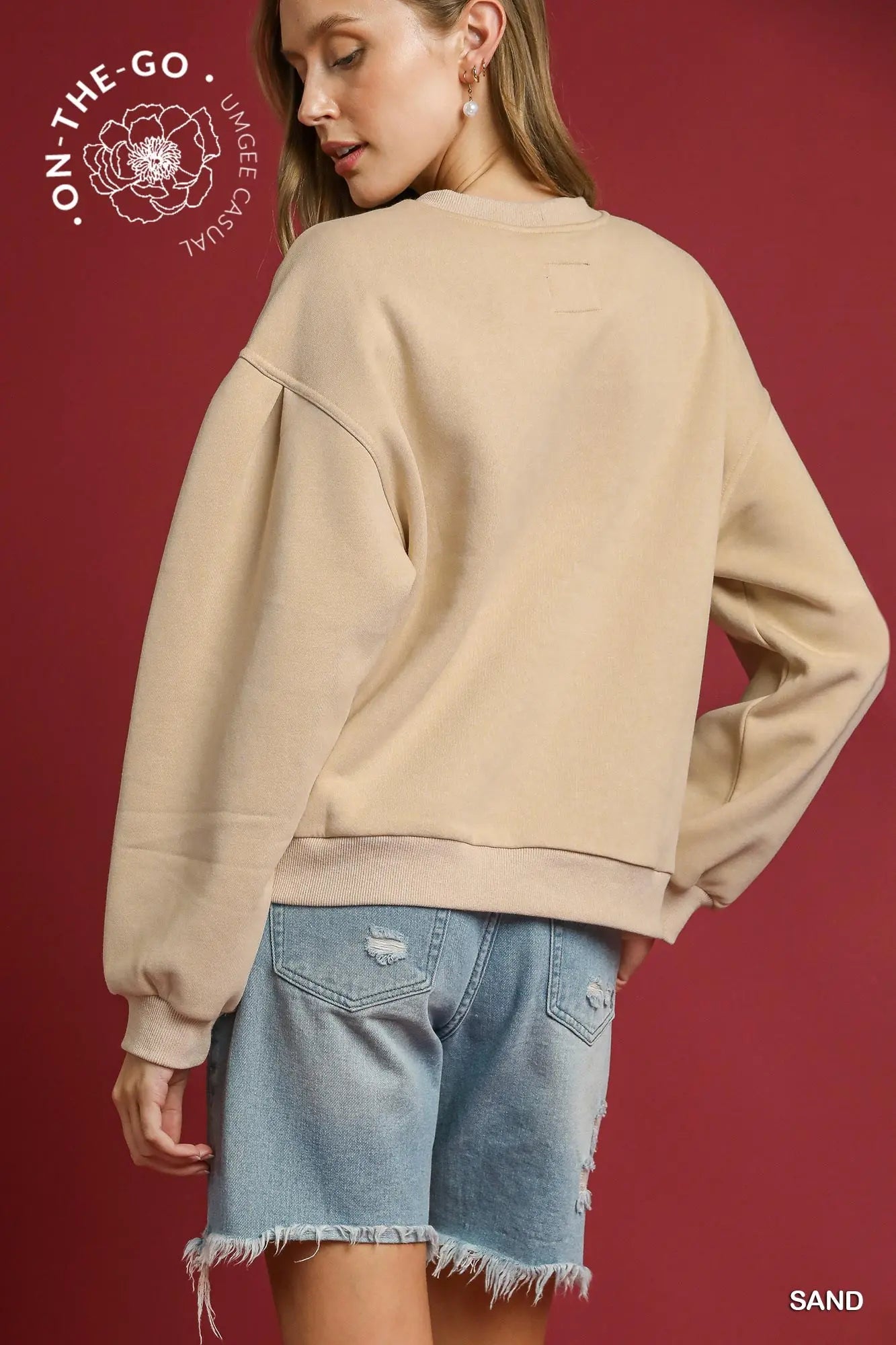 Sand Pleated Pullover Sweatshirt