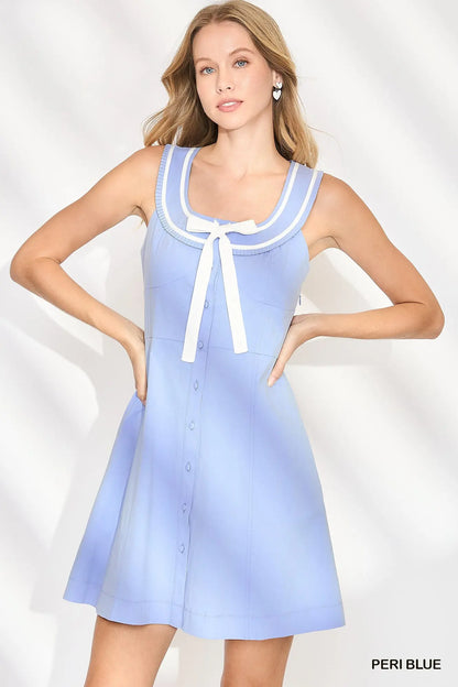 Light Blue Contrast Binding Short Dress