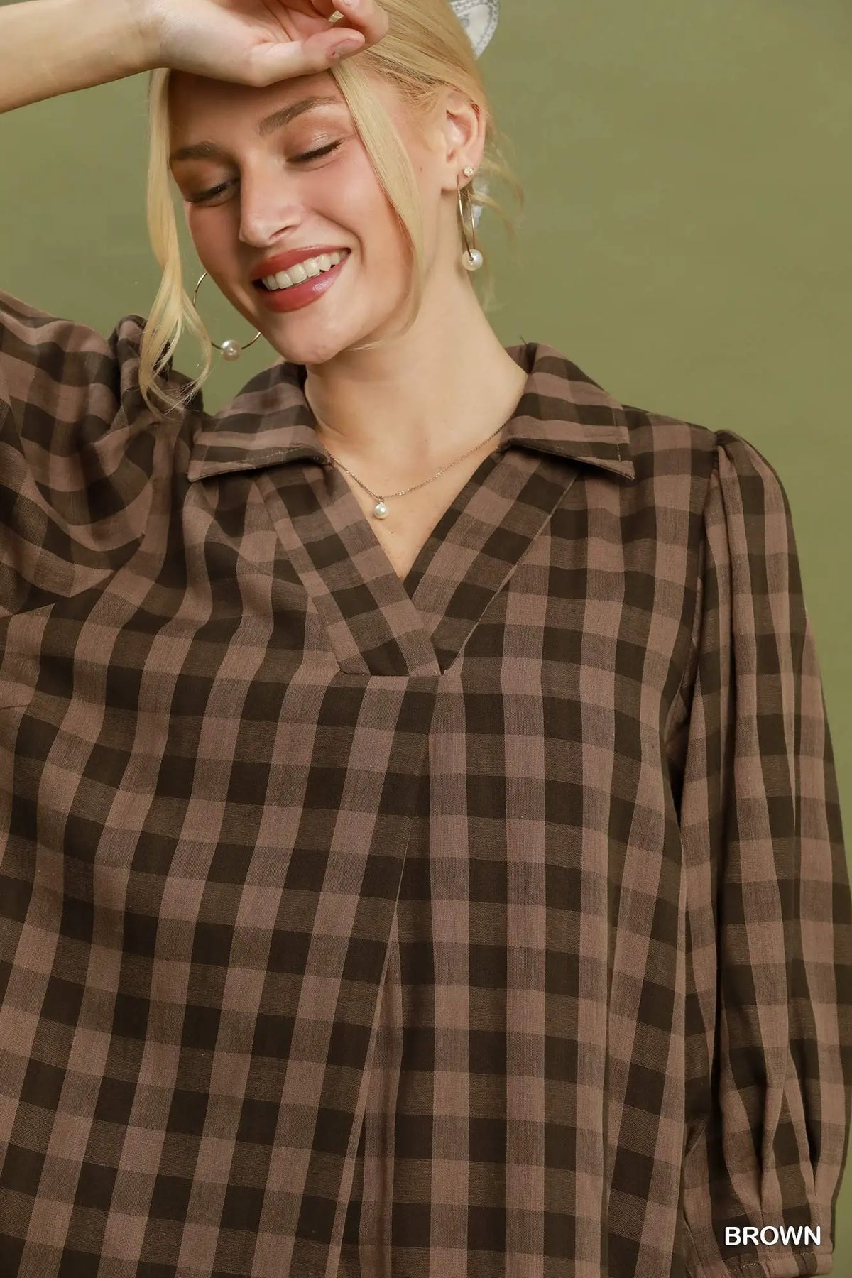 Brown Checkered Midi Dress