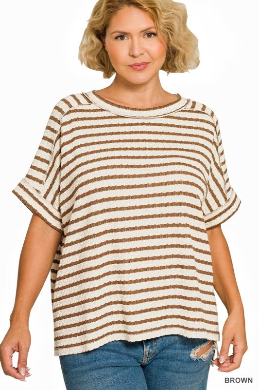 Brown Stripe Short Sleeve Tee - Plus