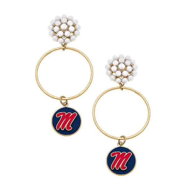 Ole Miss Rebels Pearl Cluster Enamel Hoop Earrings