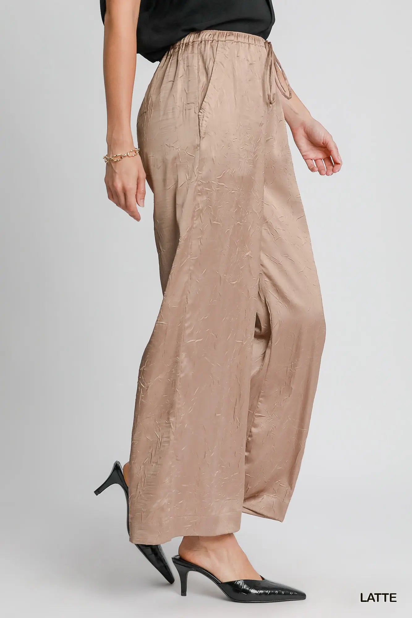 Latte Wrinkled Wide Leg Pants
