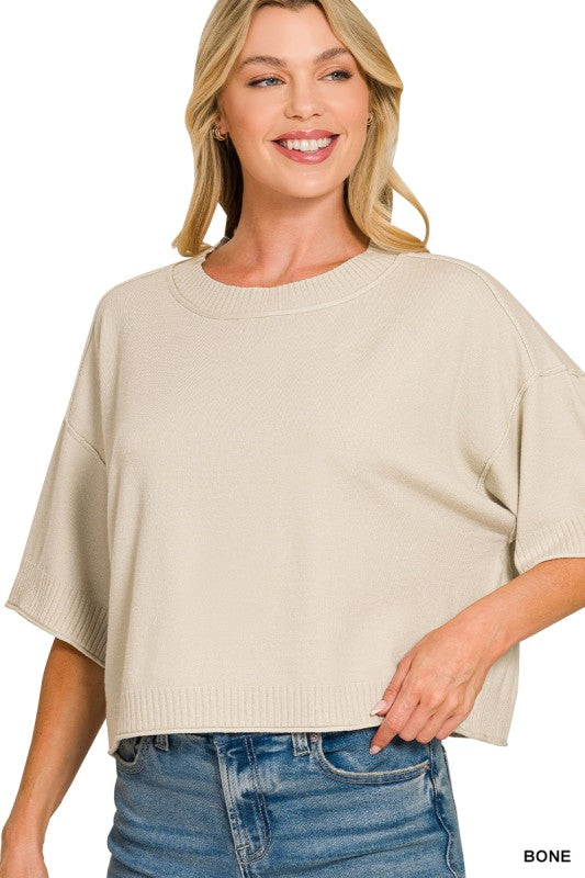Bone Mock Neck Short Sleeve Sweater